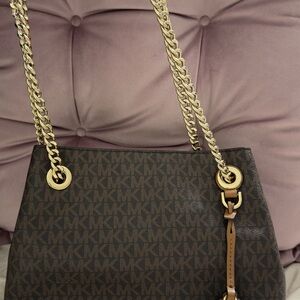 Michael Kors Dark Brown Shoulder Bag with Gold Chain